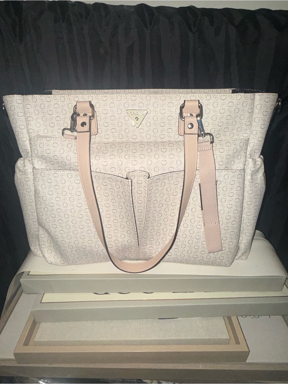 Guess Blush Pink Monogram Tote with Dual Handles